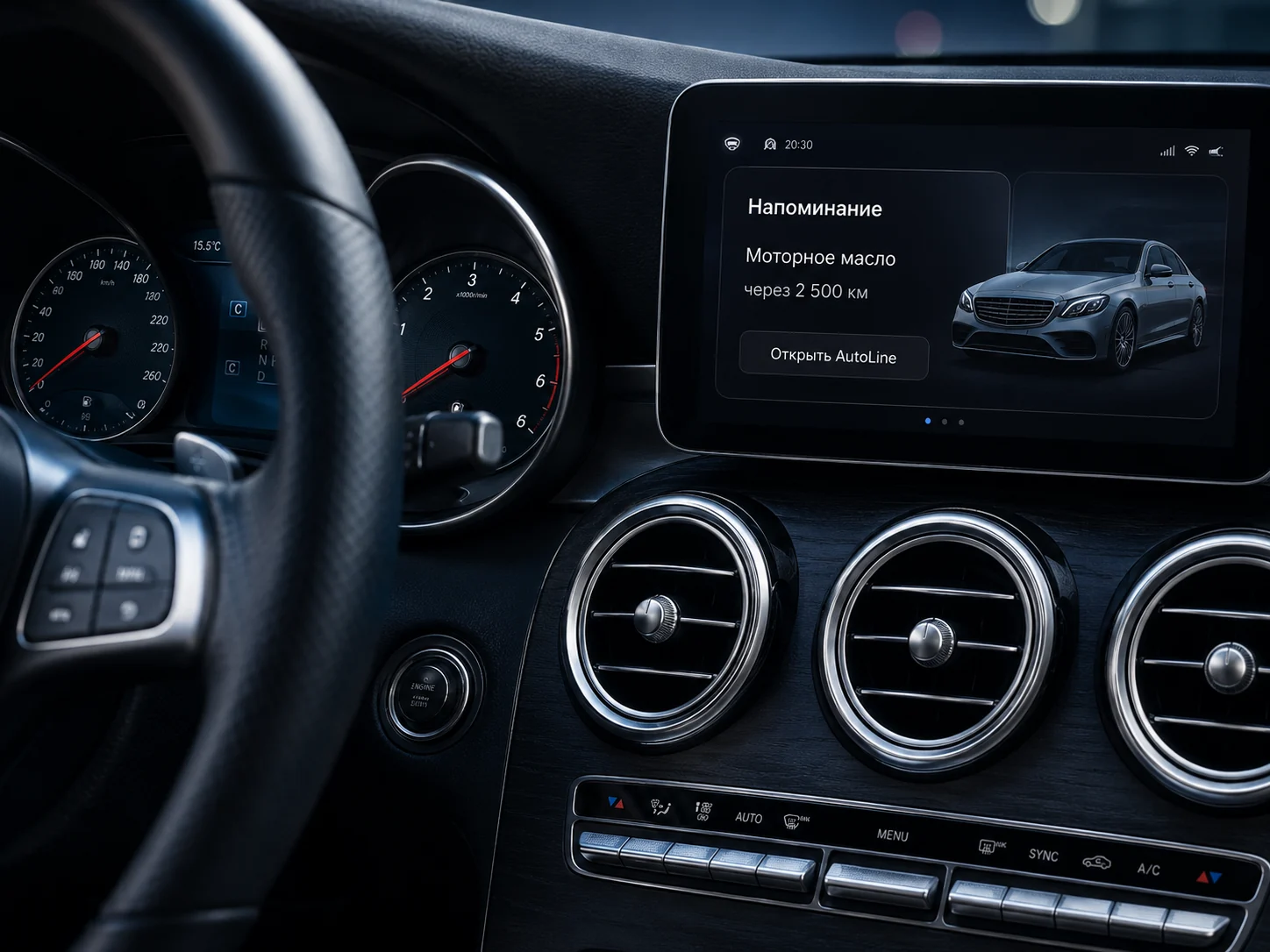 Напоминание AutoLine на экране автомобиля